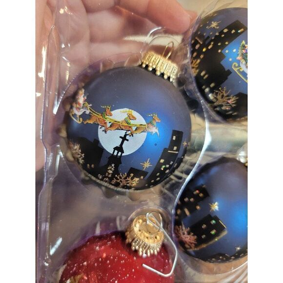 Krebs exclusive designer Santa Sleigh Ride City reindeer blown glass ball orname - Picture 2 of 7